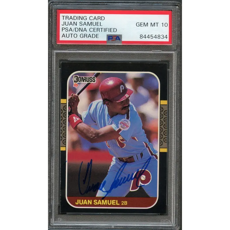 1987 Donruss #165 Juan Samuel Signed Card PSA Slabbed Auto 10 Phillies