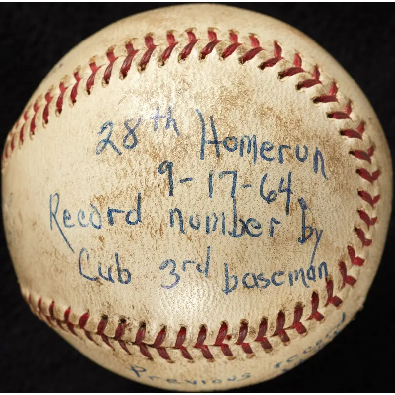 Ron Santo 1964 28th Home Run Game Used Baseball Record for 3rd Baseman