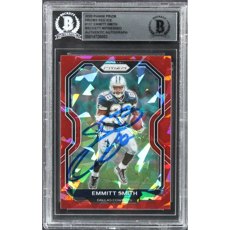 Cowboys Emmitt Smith Signed 2020 Panini Prizm Prizms Red Ice #157 Card BAS Slab
