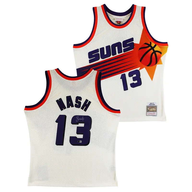 Suns Steve Nash Signed Cream M&N 1996-97 HWC Swingman Jersey BAS Witnessed