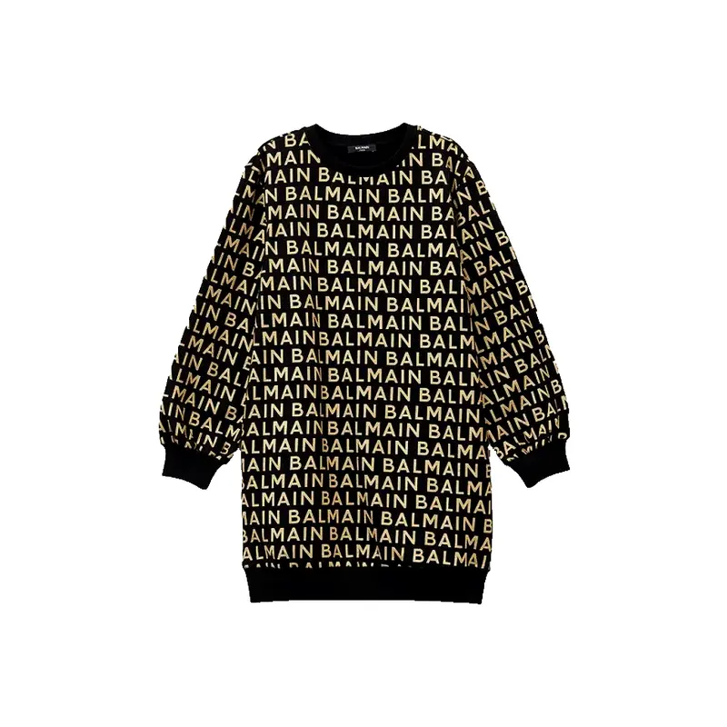 BALMAIN GIRLS ALLOVER PRINT SWEATDRESS GOLD BT1A40 930OR