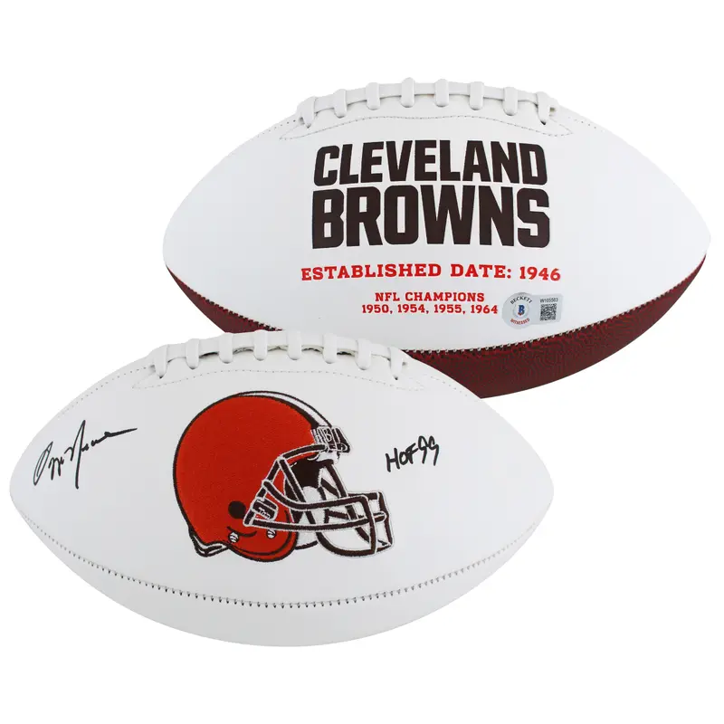 Browns Ozzie Newsome "HOF 99" Signed White Panel Logo Football BAS Witnessed