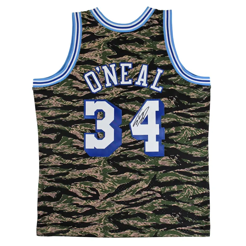 Lakers Shaquille O'Neal Camo 1996-97 M&N Signed HWC Swingman Jersey BAS Witness