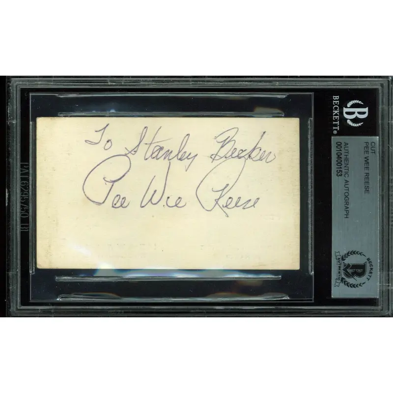 Dodgers Pee Wee Reese "Best Wishes" Authentic Signed Business Card BAS Slabbed