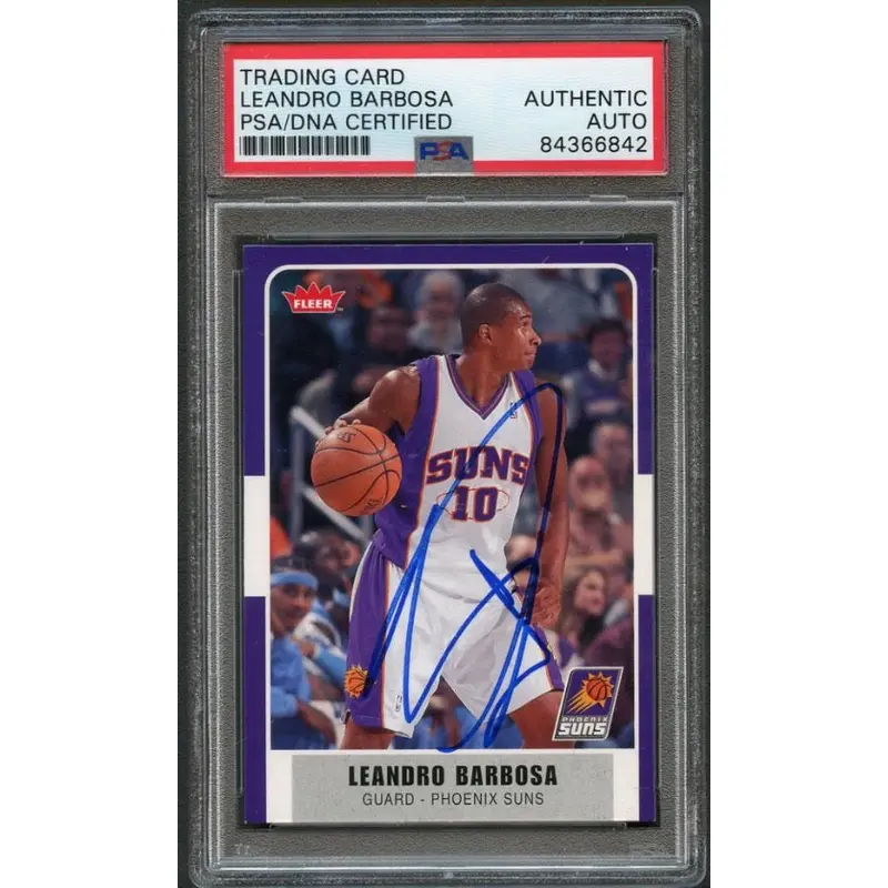07-08 Fleer #187 Leandro Barbosa Signed Card AUTO 10 PSA Slabbed Suns