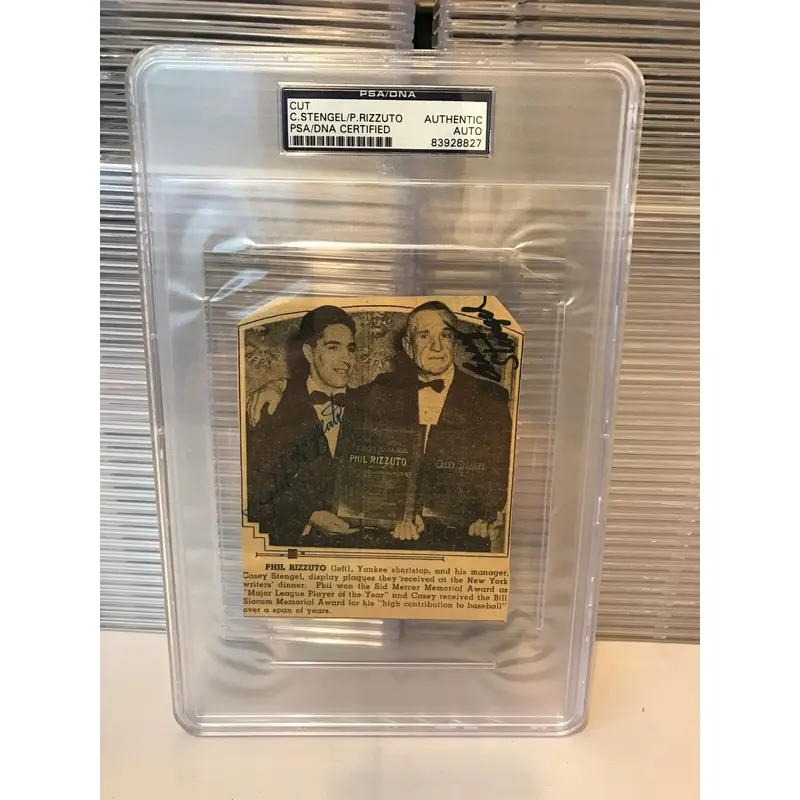 Large Casey Stengal & Phil Rizzuto Signed Newspaper Photo PSA DNA COA