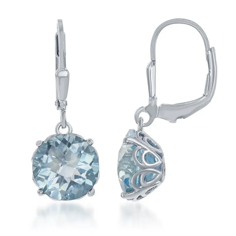 Sterling Silver Round Blue Topaz Earrings