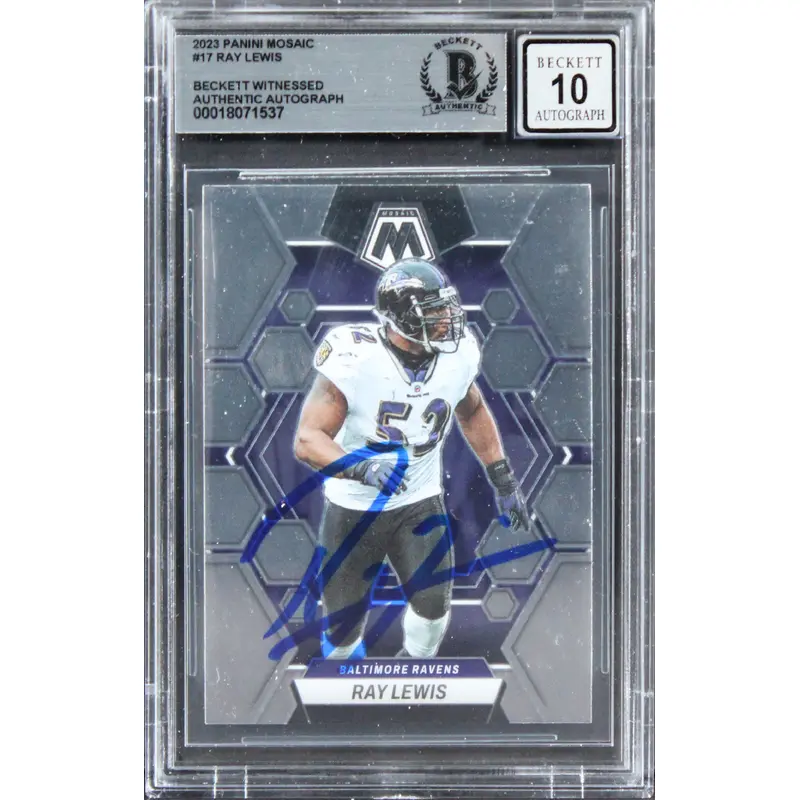 Ravens Ray Lewis Signed 2023 Panini Mosaic #17 Card Auto Graded 10! BAS Slabbed