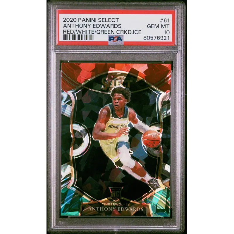 Anthony Edwards 2020 Panini Select #61 Red White Green Cracked Ice PSA 10 Gem Mint