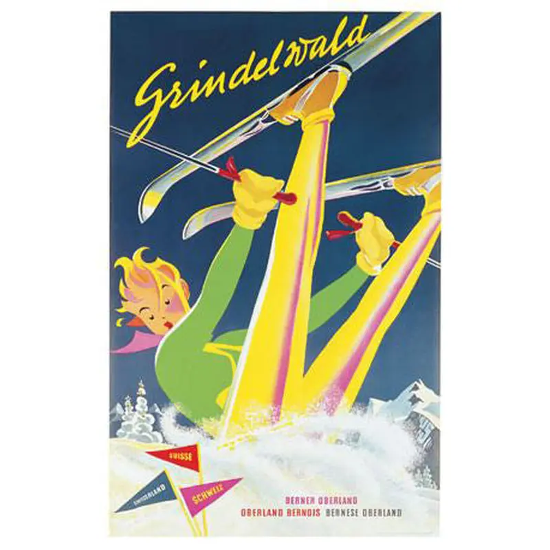 Vintage Skiing Grindelwald, Switzerland "Wipeout" (1930) Poster Reprint - A.A.C. Inc.
