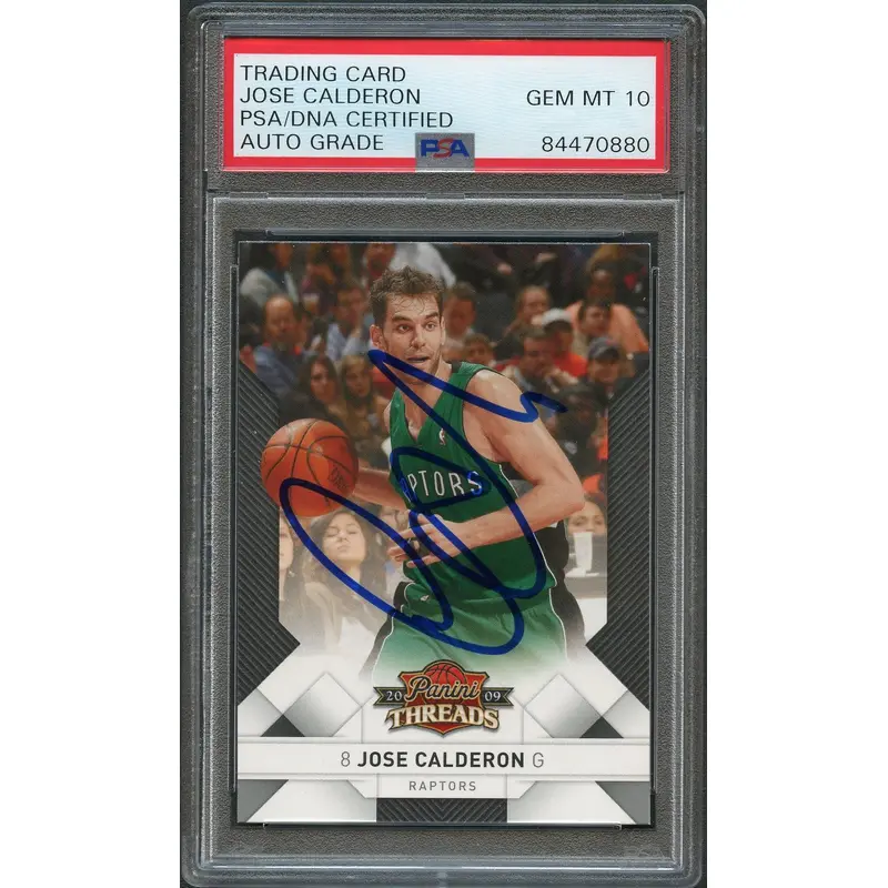 2009-10 Panini Threads #72 Jose Calderon Signed Card AUTO 10 PSA Slabbed Raptors