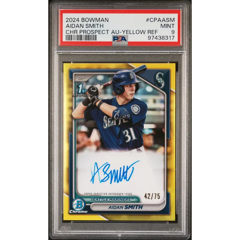 Aidan Smith 2024 Bowman Chrome Yellow Auto #42/75 PSA 9 Mint