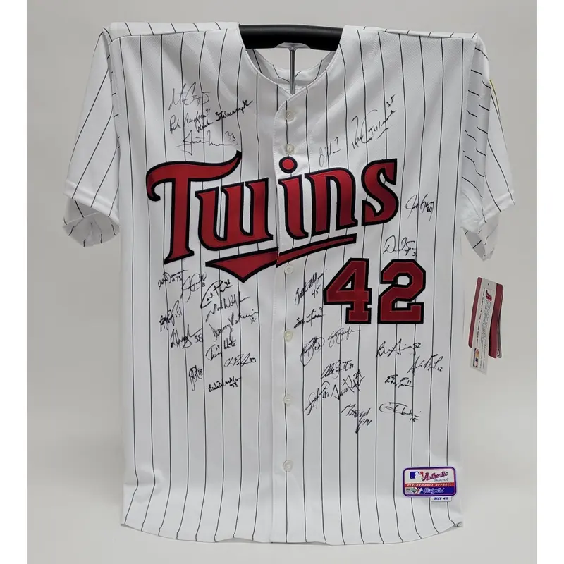 2012 Minnesota Twins Team Signed Jackie Robinson Day Jersey Joe Mauer MLB Holo