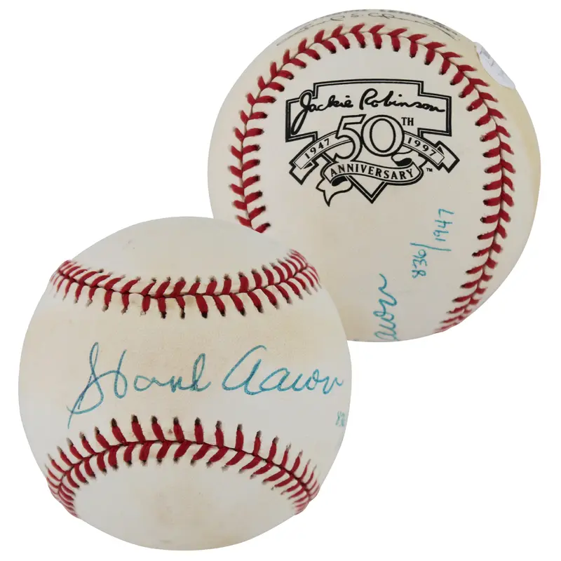 Braves Hank Aaron Signed Jackie Robinson 50th Logo Onl Baseball LE #836/1947 JSA