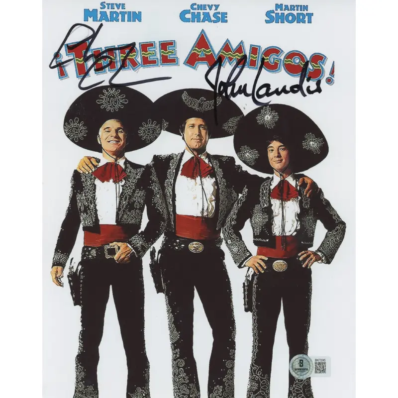 Chevy Chase and John Landis Three Amigos! Signed 8x10 Photo BAS #BN73245