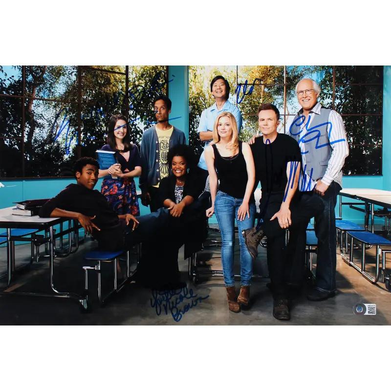 Community (7) Chase, McHale, Glover, Brie, Jeong Signed 12x18 Photo BAS #AB14375
