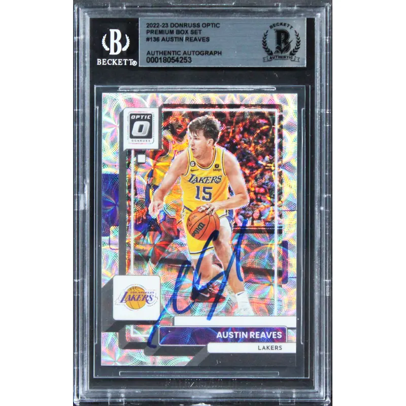 Lakers Austin Reaves Signed 2022 Donruss Optic Prm Box Set #136 Card BAS Slabbed