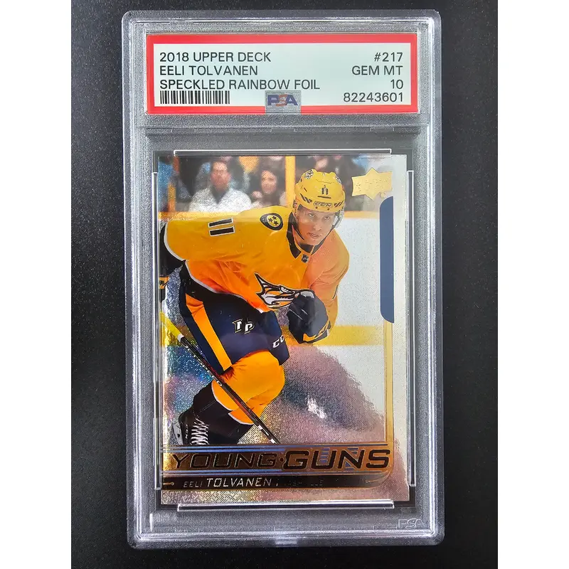 2018-19 Upper Deck - Speckled Rainbow Foil Young Guns - Eeli Tolvanen #217 PSA10 RC