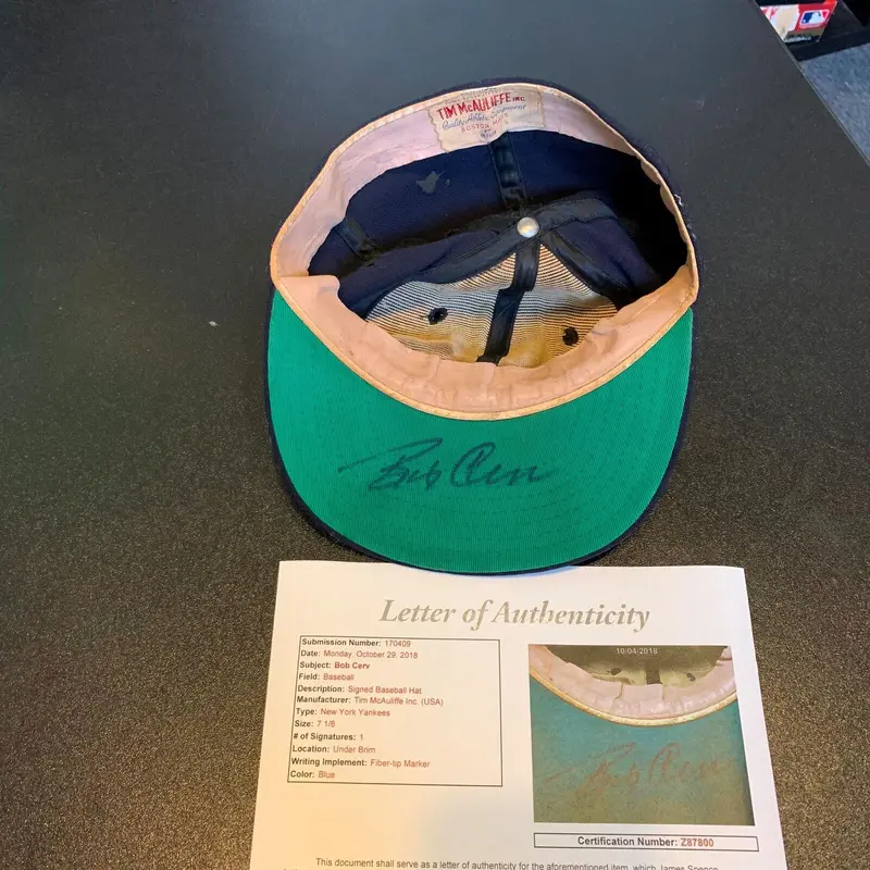 1951 Bob Cerv Signed Game Used New York Yankees Hat Cap With JSA COA RARE