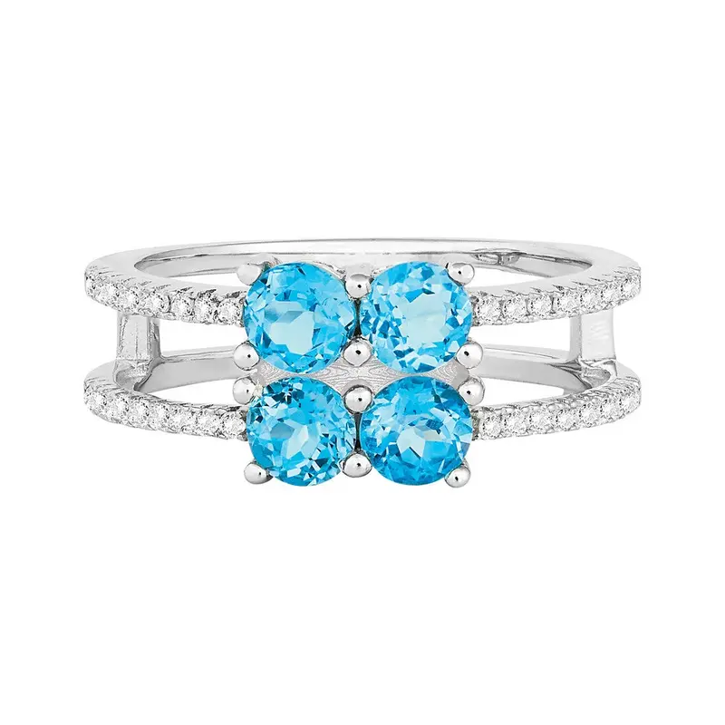 Sterling Silver 1.34 ct Round Swiss Blue Topaz with .288 ct White Topaz Ring