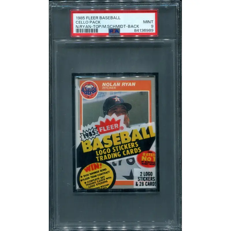 1985 Fleer Baseball Unopened Cello Pack PSA 9 Ryan Top / Schmidt Back *6989