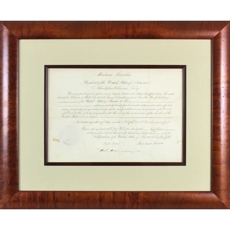 Abraham Lincoln Signed 11x15.5 1861 Ambassador Appointment Auto Graded 10! BAS