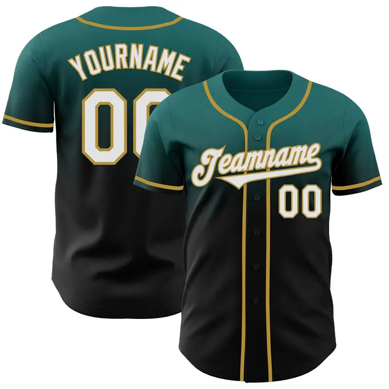 Custom Teal Black-Old Gold Authentic Fade Fashion Baseball Jersey