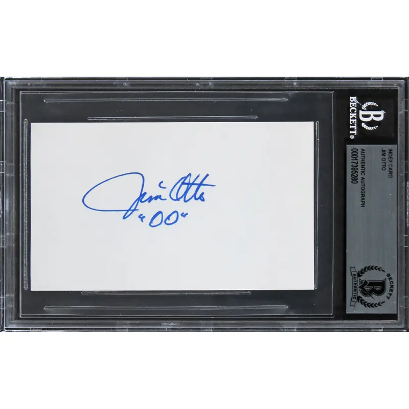 Raiders Jim Otto "00" Authentic Signed 3x5 Index Card Autographed BAS Slabbed