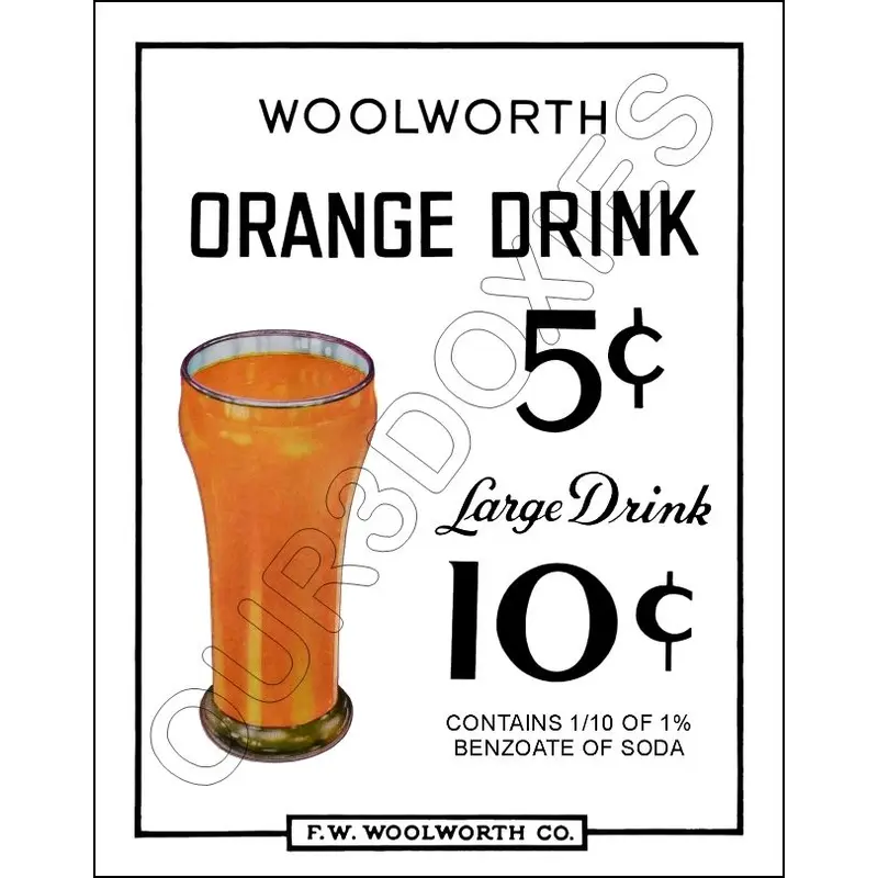 FW Woolworth Diner Store Counter Standup Sign - Orange Drink - 2394