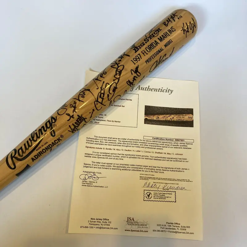 1997 Florida Marlins World Series Champs Team Signed Baseball Bat With JSA COA