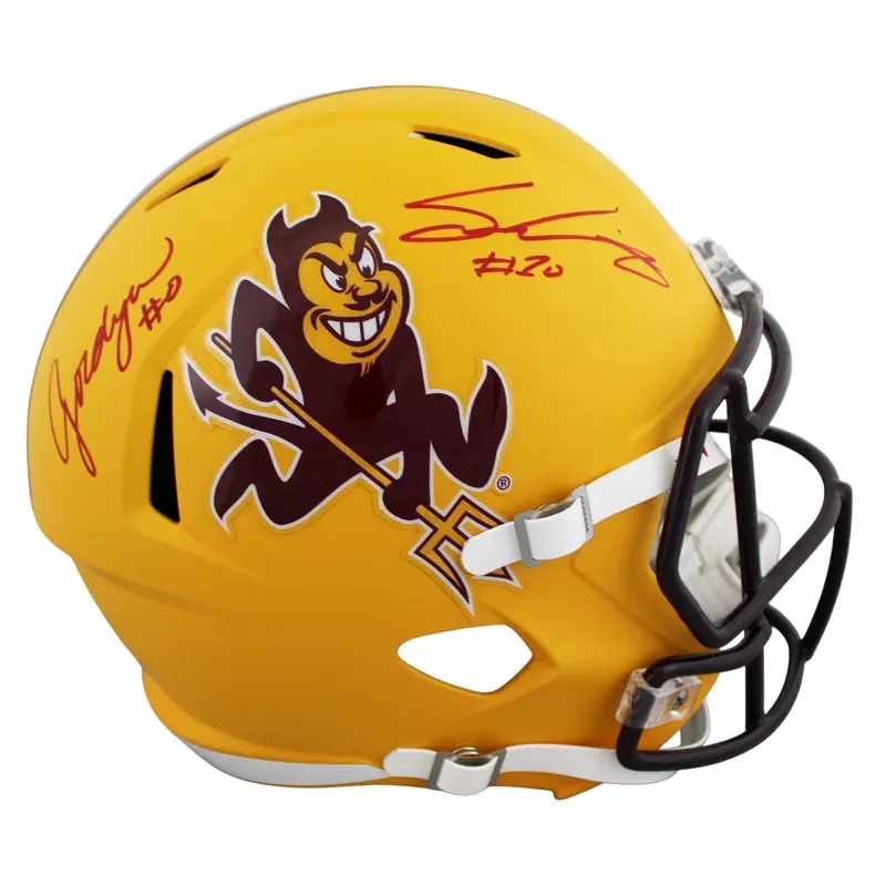 ASU Sam Leavitt & Jordyn Tyson Signed Sparky Full Size Speed Rep Helmet BAS Wit