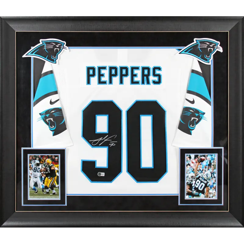 Panthers Julius Peppers Signed White Nike Ltd Framed Jersey w/ Sewn #s BAS Wit