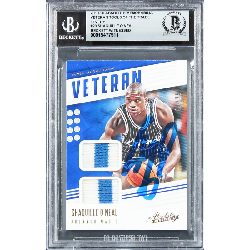 Shaquille O'Neal Signed '19 Absolute Mem Level 2 #29 21/25 Card Auto 10 BAS Slab
