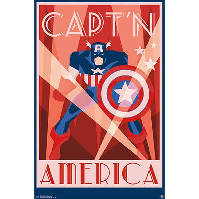 Captain America by Marvel Comics "Art Deco" Decorative Collectible Wall Poster - Trends