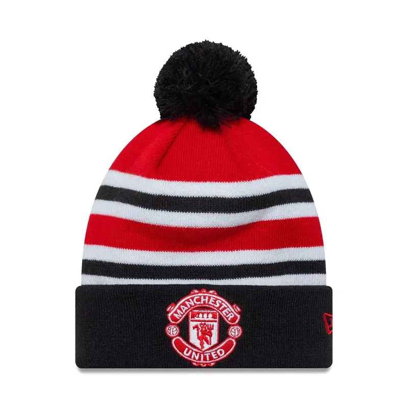 Manchester United FC Bar Stripe Red Cuff Knit Beanie Hat