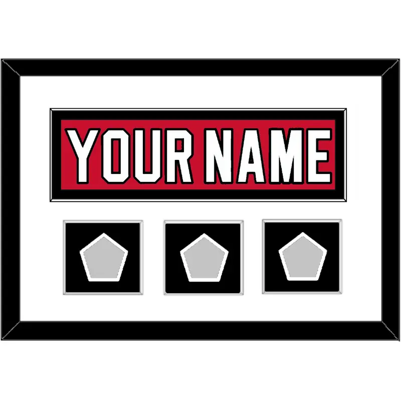 New Jersey Nameplate & 3 Stanley Cup Finals Patches - Road Red (1992-2007) - Single Mat 1