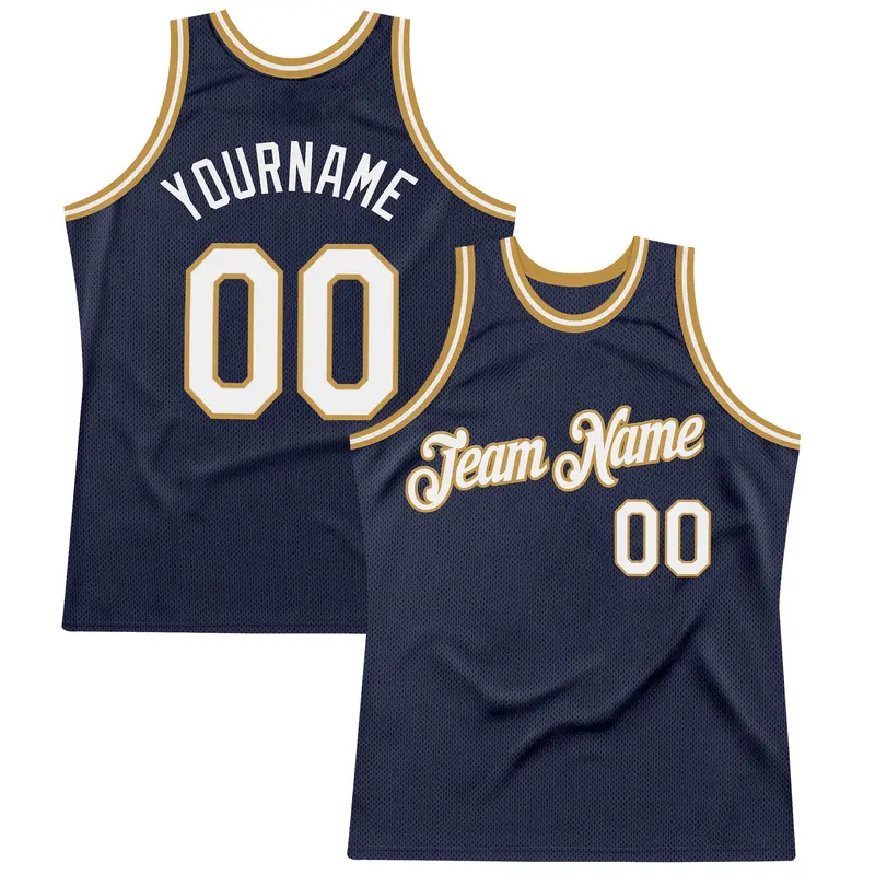 Custom Navy White-Old Gold Authentic Throwback Basketball Jersey