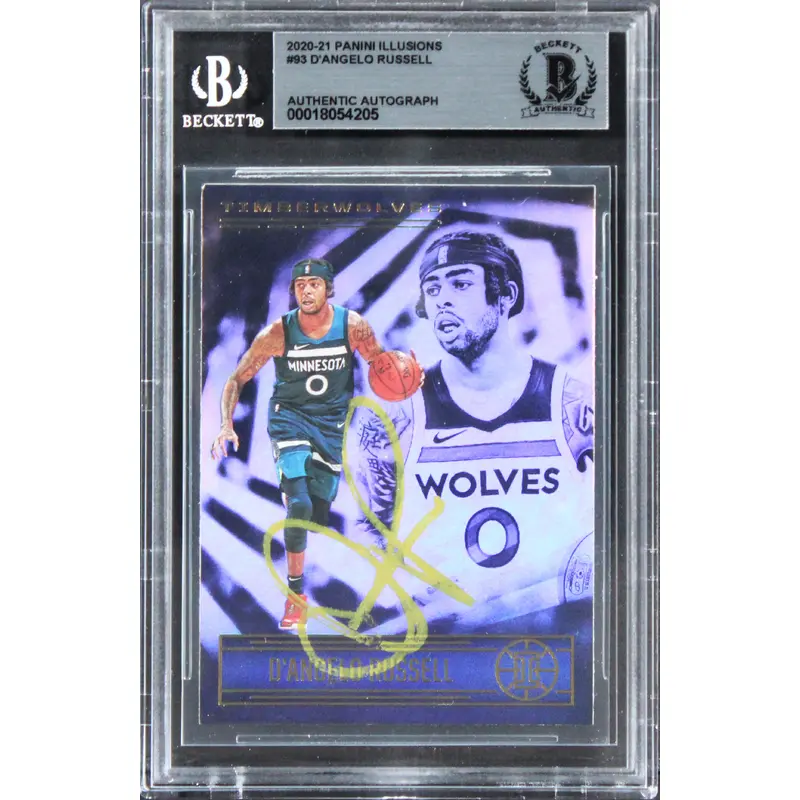Timberwolves D'Angelo Russell Signed 2020 Panini Illusions #93 Card BAS Slab