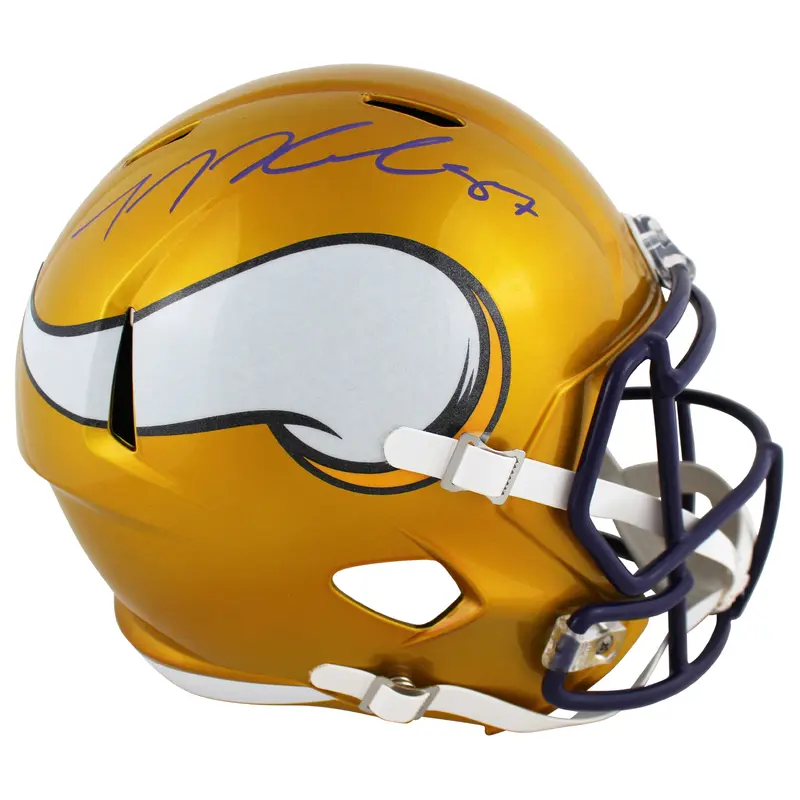 Vikings T.J. Hockenson Signed Flash Full Size Speed Rep Helmet BAS Witnessed