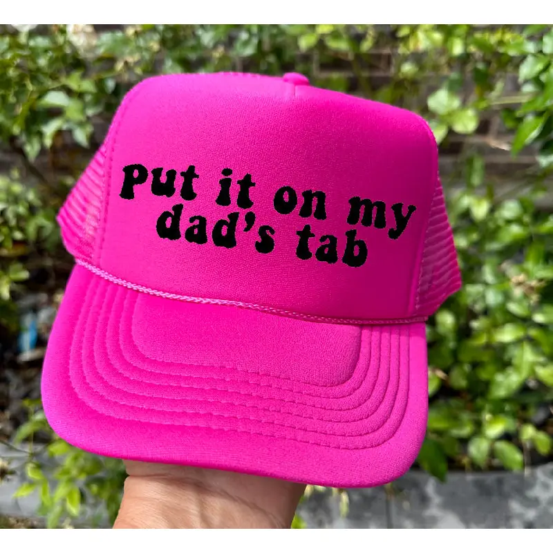Dad's Tab DTF Printed Hot Pink Trucker Hat