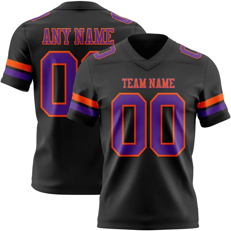 Custom Black Purple-Orange Mesh Authentic Football Jersey