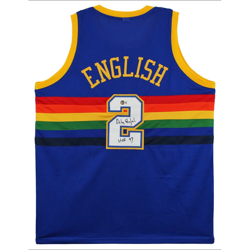 Alex English "HOF 97" Signed Blue TB Pro Style Jersey Autographed BAS Witnessed