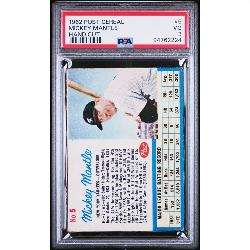 Mickey Mantle 1962 Post #5 PSA 3 Very Good