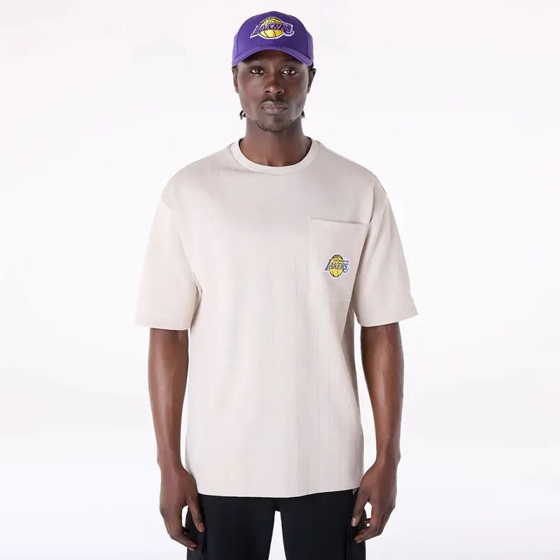 LA Lakers NBA Pinstripe Cream Oversized T-Shirt