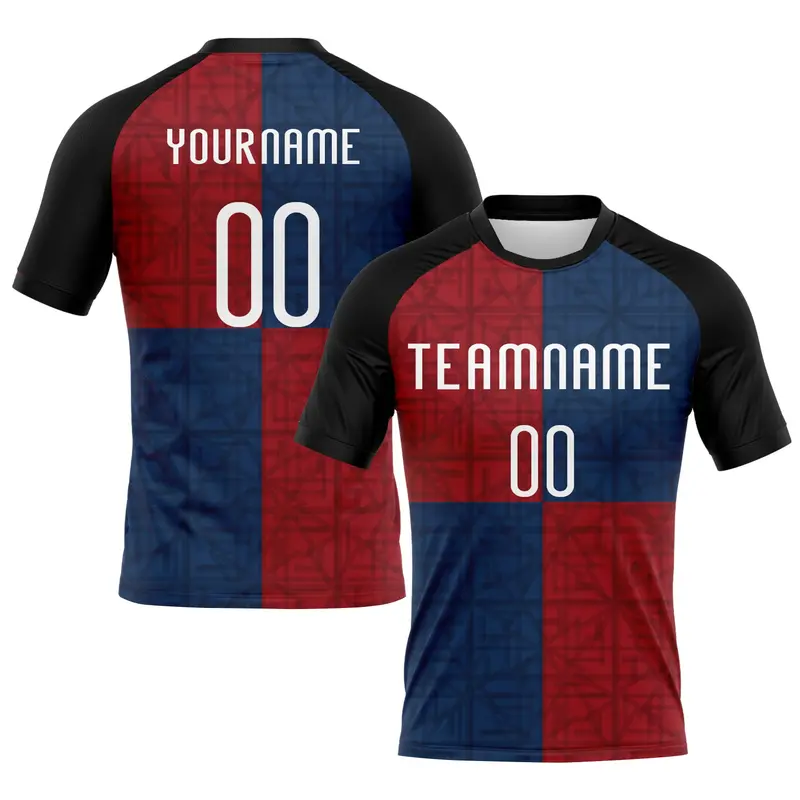 Custom Black Red-Royal Geometric Shape Sublimation Volleyball Uniform Jersey