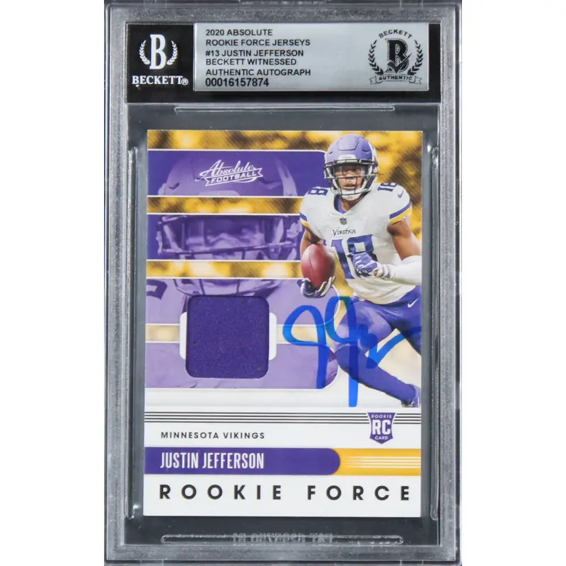 Vikings Justin Jefferson Signed 2020 Absolute #13 Rookie Card Auto 10! BAS Slab