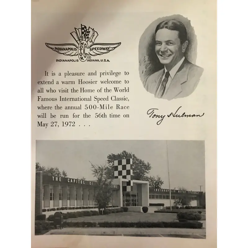 1972 Tony Hulman Indianapolis Motor Speedway Mailer