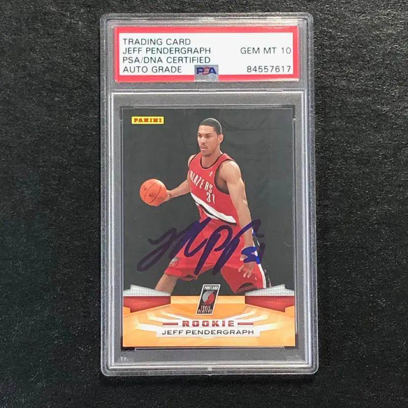 2009-10 PANINI #381 JEFF PENDERGRAPH Signed Card AUTO 10 PSA Slabbed RC Trail Blazers