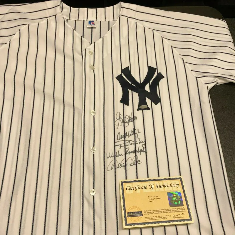 Beautiful Derek Jeter Don Mattingly Yankees Captains (5) Signed Jersey Steiner