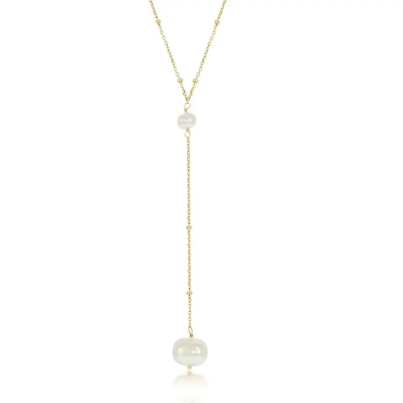 Sterling Silver Gold Plated Beads by the Yard Freshwater Pearl Lariat Necklace